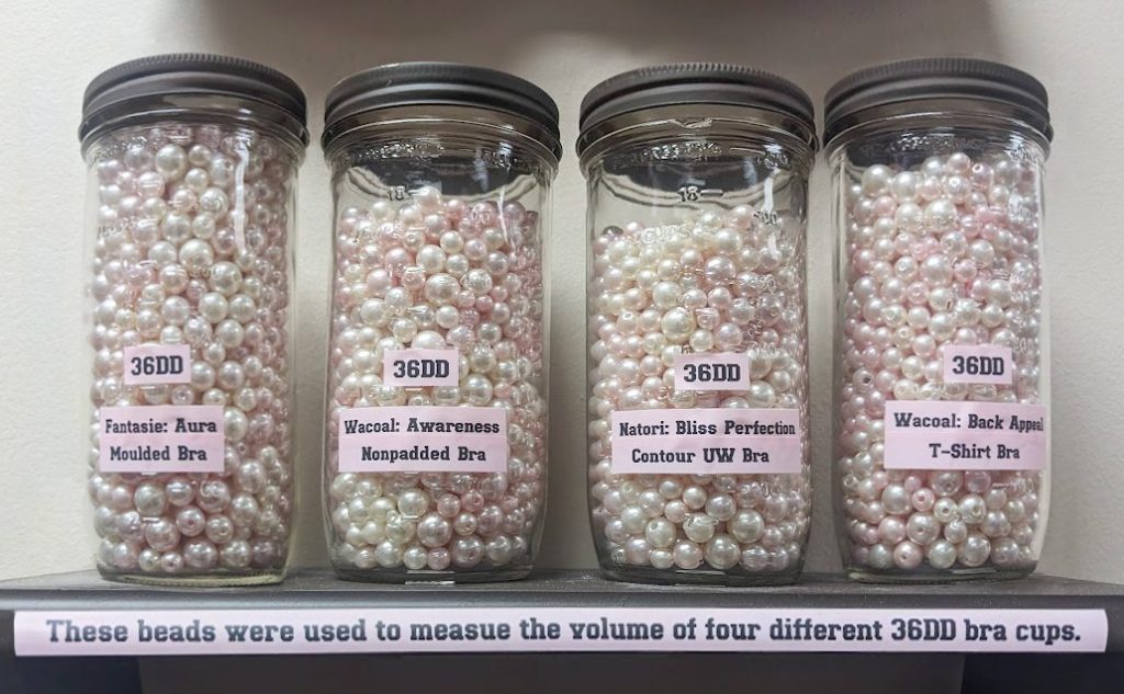Beads used to measure the volume of bra cups