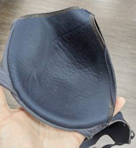 Damaged bonded edges on a bra