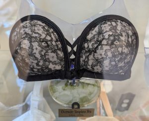 A vintage overwire bra at Grail's bra museum